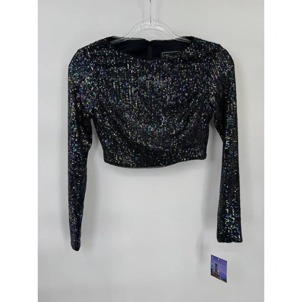 Morgan & Co Homecoming 2-pc Skirt Set Womens 0 Black Multi Sequin Party Glam NWT
